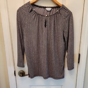 Liz Claiborne Black and Light Brown Patterned Blouse